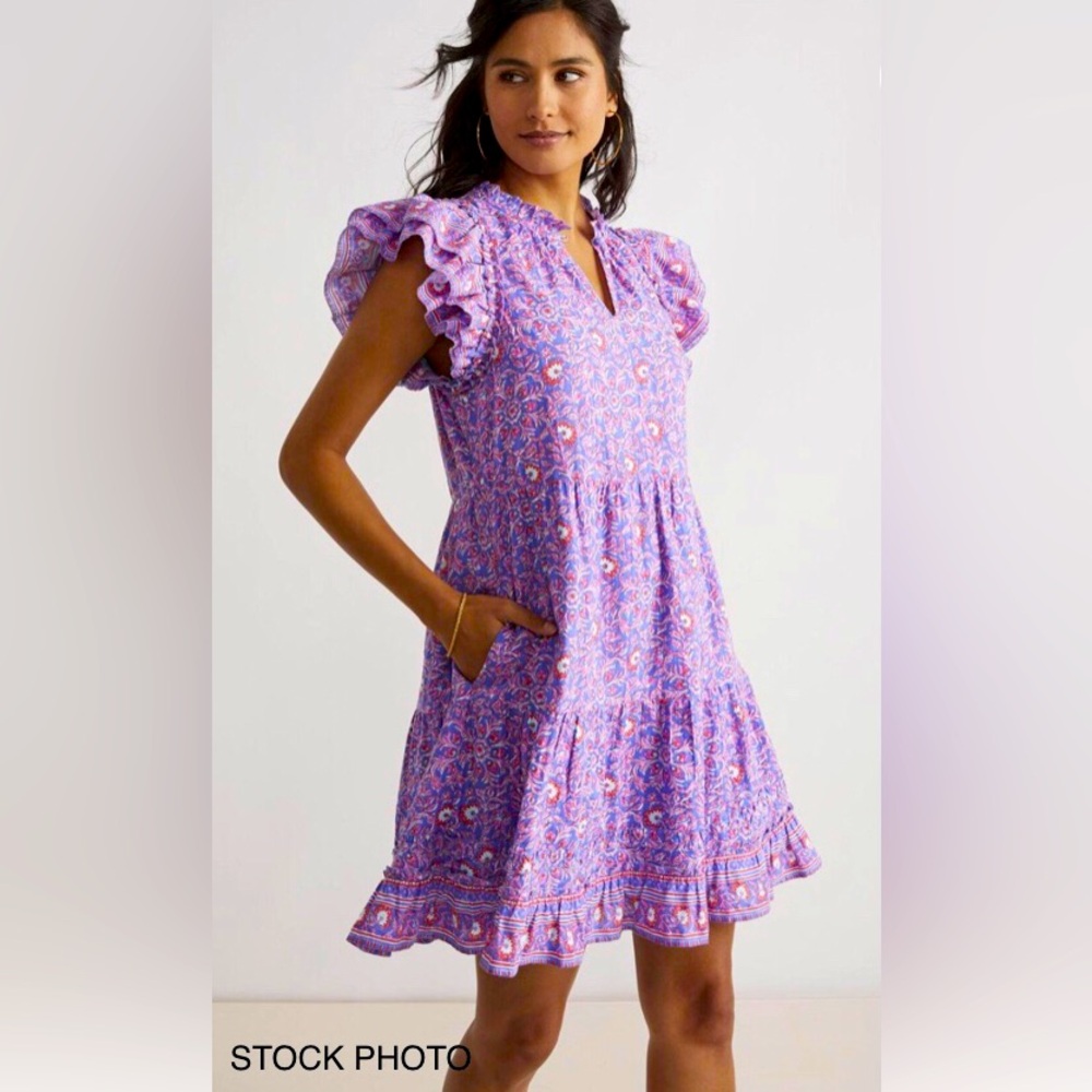 VINYARD VINES 💕 SO CUTE! KATAMA PRINT RUFFLE DRESS /FLUTTER SLEEVE 100% COTTON